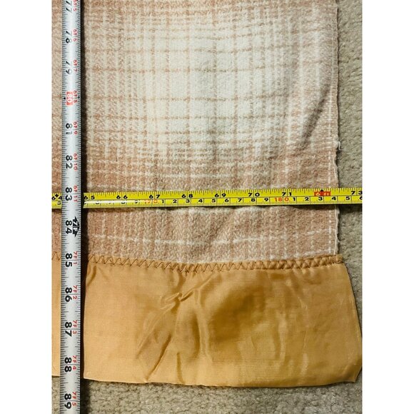 Faribo Wool Satin Vintage Beige Checkered Blanket 88.5" Faribault Fluff Loom - Picture 2 of 16